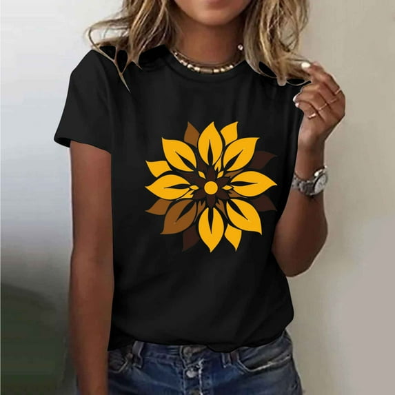 Women Summer Shirts Clearance Sale Shirts for Women Short Sleeve Cute Womens Plus Size 100 Percent Cotton Tops Crewneck Short Sleeve Tops for Women Under $7