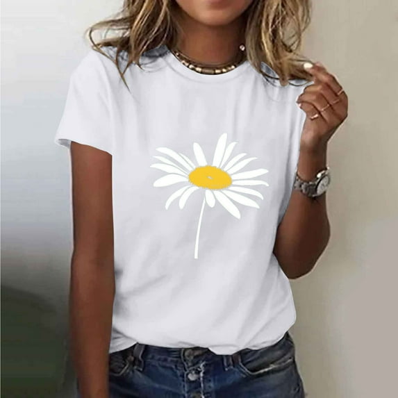 Women Summer Shirts Shirts for Women Short Sleeve Cute Womens Plus Size 100 Percent Cotton Tops Crewneck Short Sleeve Tops for Women Under $7