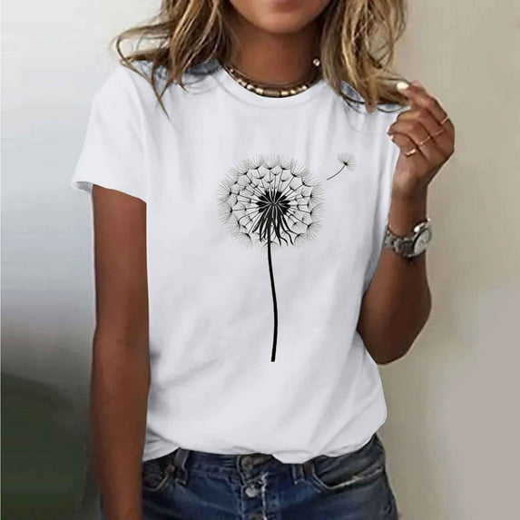 Women Summer Shirts Shirts for Women Short Sleeve Cute Womens Plus Size 100 Percent Cotton Tops Crewneck Short Sleeve Tops for Women Under $7
