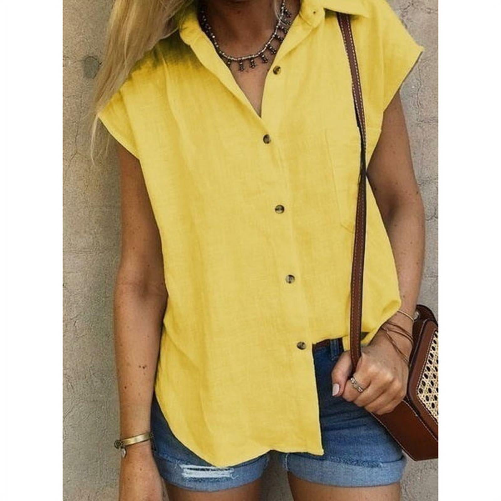 Women Summer Shirts V Neck Short Sleeve Blouses Loose Cotton T Shirt ...