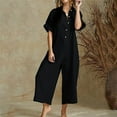 thumbnail image 1 of Women Summer Short Sleeve Button Down Pockets Jumpsuits Rompers Body Suits for Women Long Shoulder Romper Summer Rompers for Women Casual Tropical Jumpsuits for Women Junior Body Suit Womens Long, 1 of 6