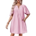 thumbnail image 1 of Women Summer Short Sleeve Dress Casual V Neck Flowing Mini Dress, 1 of 4