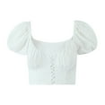 thumbnail image 1 of Women Summer Short Sleeve Feminine  Square Button White Embroidery Mia Top Copper Shirt, 1 of 5