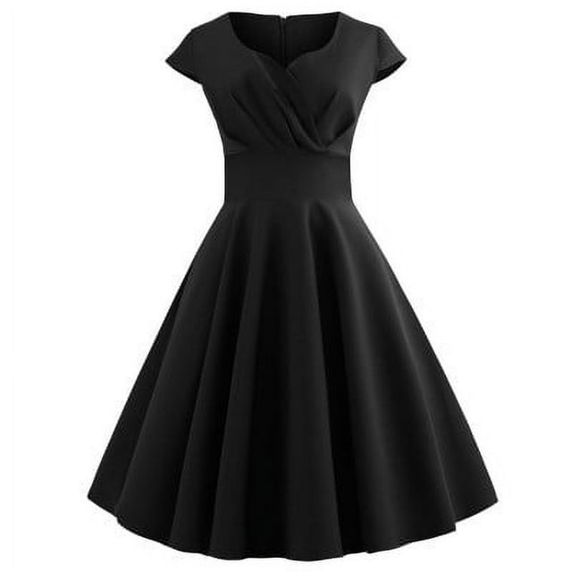 Women Summer Short Sleeve Hepburn Vintage Pin Up Elegant Dress ...