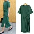 thumbnail image 1 of Women Summer Short Sleeve Kink Dress Casual Shirt Midi Korean Side Split Ladies, 1 of 9