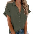 thumbnail image 1 of Women Summer Short Sleeve Shirt V Neck Button Up Top with Pockets, 1 of 4