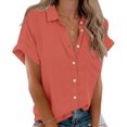 thumbnail image 1 of Women Summer Short Sleeve Shirt V Neck Button Up Top with Pockets, 1 of 4