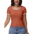 thumbnail image 1 of Women Summer Short Sleeve Shirts Crewneck Striped Color Block T Shirts Slim Fit Basic Tee Tops, 1 of 6