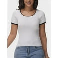 thumbnail image 1 of Women Summer Short Sleeve Shirts Crewneck Striped Color Block T Shirts Slim Fit Basic Tee Tops, 1 of 6