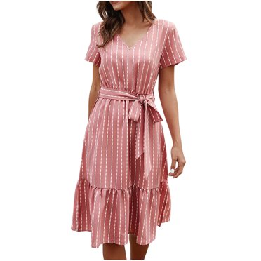 Lafural Womens V Neck Cotton Shift Tunic Smock Dress Jamaica