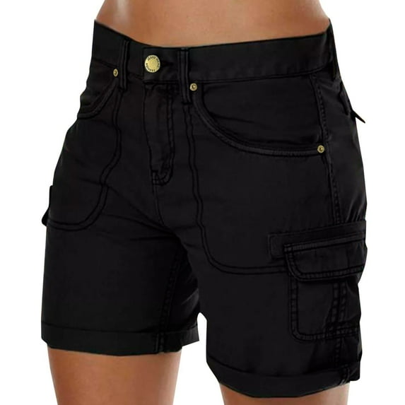 Women Summer Shorts Harajuku Streetwear Slim Fit Solid Retro Cargo Shorts Summer Knee Length Casual Bermuda Shorts with Pocket Womens Shorts Athletic Black XXL