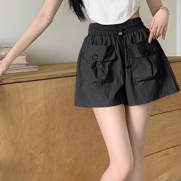 Women Summer Shorts High-Waist A Line Wide Leg Shorts with Pockets for Ladies Summer Beach Casual Holiday Outfits Gray M
