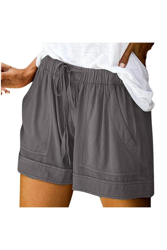 Women Summer Shorts Trendy Casual Summer Drawstring Straight Short Beach Loose Elastic Waist Vacation Pants with Pocket