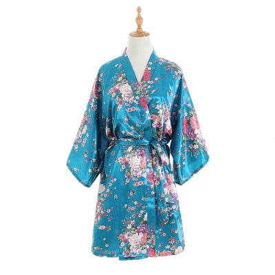 Women Summer Silk Floral Nightgown Short Kimono Bathrobe Cardigan Robe ...