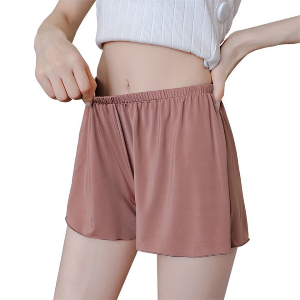 Women Summer Silky Seamless Safety Pants Solid Color Loose Fit Slip Shorts  Anti-Exposed Elastic Waist Underwear Casual Home Lingerie Boyshorts