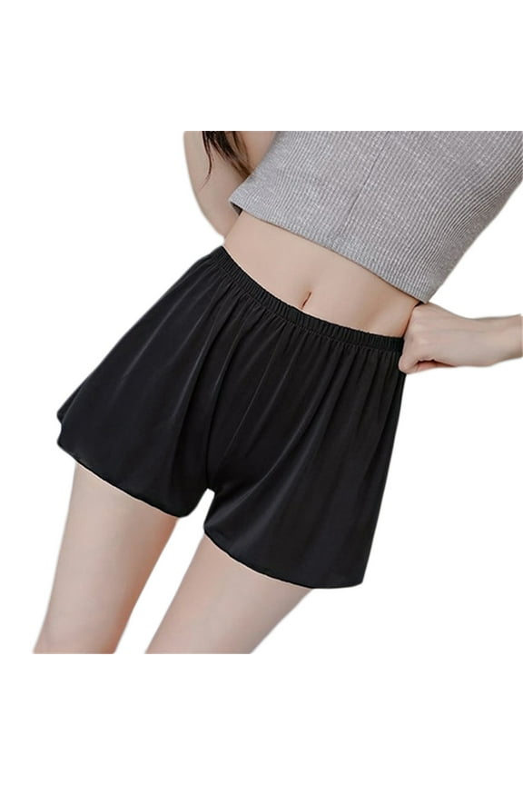 Women Summer Silky Seamless Safety Pants Solid Color Loose Fit Slip Shorts Anti-Exposed Elastic Waist Underwear Casual Home Lingerie Boyshorts