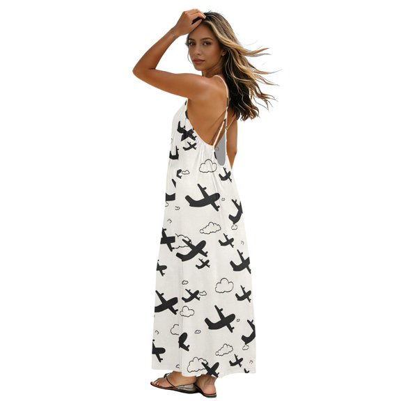 Women Summer Sleeveless Dresses Airplane Cloud Flowy Casual Beach Sundress