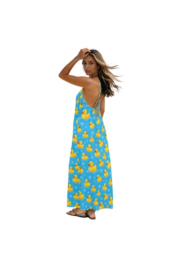 Women Summer Sleeveless Dresses Duck Bubbles Flowy Casual Beach Sundress