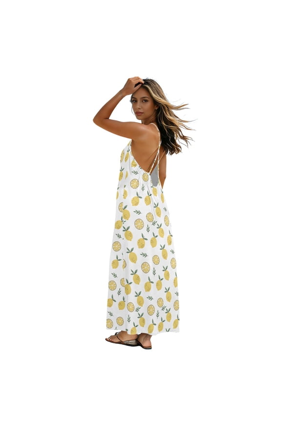 Women Summer Sleeveless Dresses Lemon Flowy Casual Beach Sundress