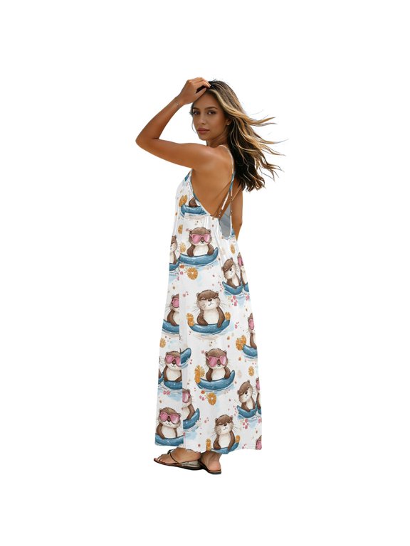 Women Summer Sleeveless Dresses Pool Float Otter Flowy Casual Beach Sundress