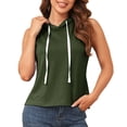 thumbnail image 1 of Women Summer Sleeveless Hooded Tank Top Breathable Relaxed T Shirt for Athletic Exercise OD Green M, 1 of 4