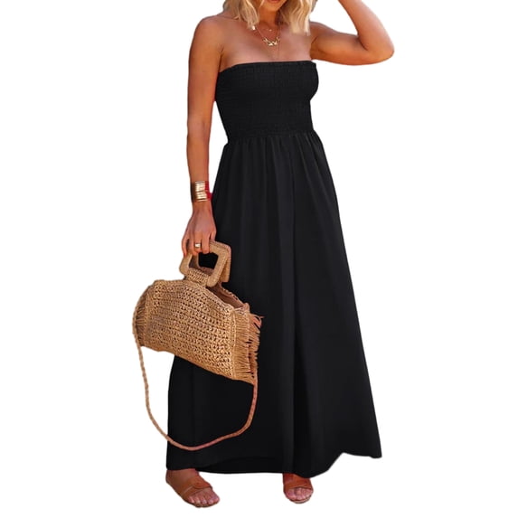 Women Summer Sleeveless Jumpsuit Casual Strapless Wide Leg Jumpsuit