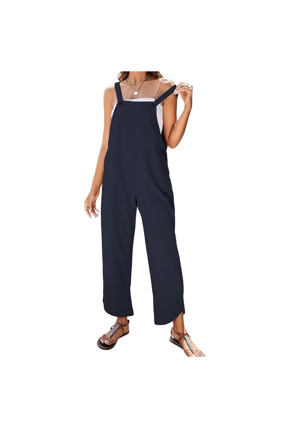 Women Summer Sleeveless Linen Black Bib Overalls Baggy Capri Jumpsuits With Pockets Womens Petite Romper Ribbed Jumpsuit for Women Womens Jumpsuit Dressy Romper Dress Long Pants Rompers for Women
