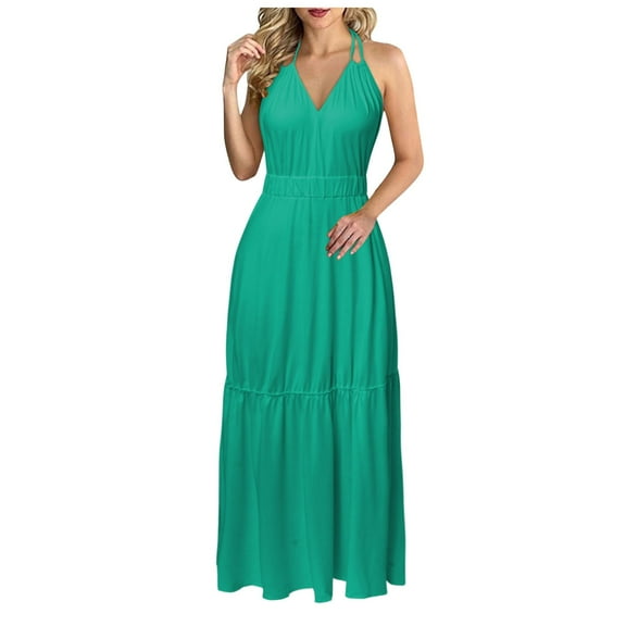 Women Summer Sleeveless Maxi Dress Polyester Spandex Beach Vacation