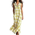 thumbnail image 1 of Women Summer Sleeveless Plaid Maxi Dress Lapel Collar Half-Button Side Pockets Loose Beach Vacation Outfit Yellow XXL(XXL), 1 of 7