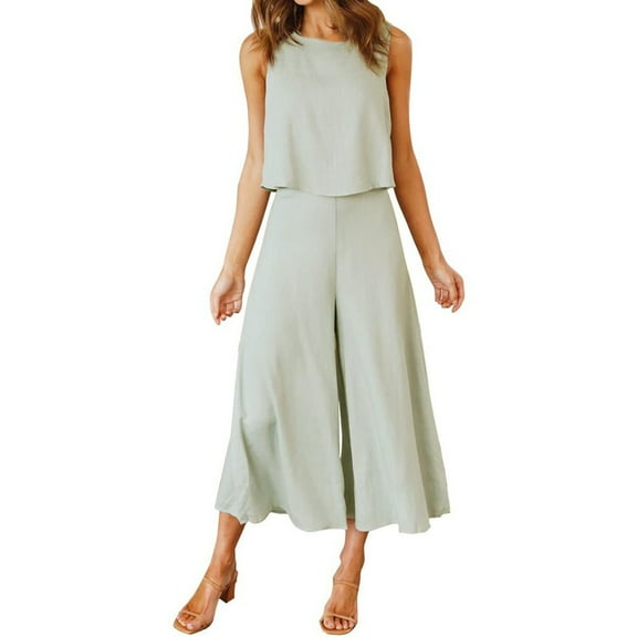 Women Summer Sleeveless Tank O Neck Top Short Button Top Wide Leg Pants Pocket Two Piece Suit Clueless Jumpsuit Suit for Petite Women Womens Tuxedo Suit Set Women Petite Suits Pant Suit Women Dressy