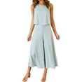 thumbnail image 1 of Women Summer Sleeveless Tank O Neck Top Short Button Top Wide Leg Pants Pocket Two Piece Suit Dinner Suit Women Overalls for Women plus Size Winter Gear Women Women's Dressy Pant Suits Pants Suit Set, 1 of 4