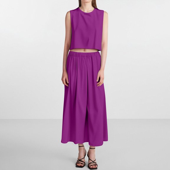 Women Summer Sleeveless Tank O Neck Top Short Button Top Wide Leg Pants Pocket Two Piece Suit Elegant Jumpsuits for Women Evening Party Romper for Bride Pantsuit for Women Party Wedding Interview
