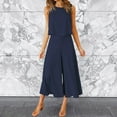 thumbnail image 1 of Women Summer Sleeveless Tank O Neck Top Short Button Top Wide Leg Pants Pocket Two Piece Suit Pant Suits Ladies Suits for Party Dressy Pant Suits for A Wedding Petite Overall Ski Women Dress Set for, 1 of 4