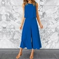 thumbnail image 1 of Women Summer Sleeveless Tank O Neck Top Short Button Top Wide Leg Pants Pocket Two Piece Suit Pant Suits Ladies Suits for Party Dressy Pant Suits for A Wedding Petite Overall Ski Women Dress Set for, 1 of 4