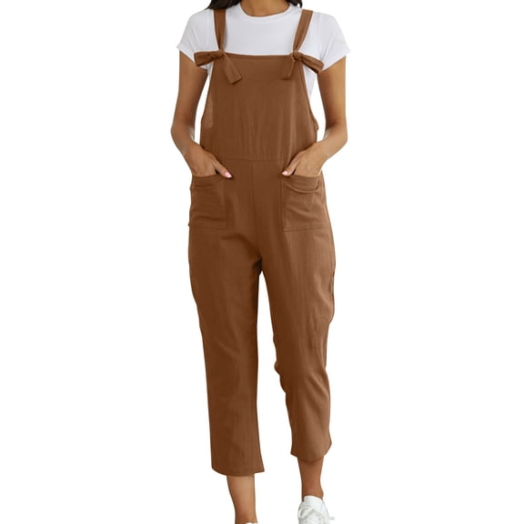 Women Summer Soild Printed Casual Jumpsuit Pocket Daily Regular Loose Fit Sleeveless Jumpsuit