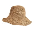 thumbnail image 1 of Women Summer Solid Color Crochet Straw Hat Foldable Wide Brim UV Hollow Breathable Beach Bucket Sun Hat, 1 of 7
