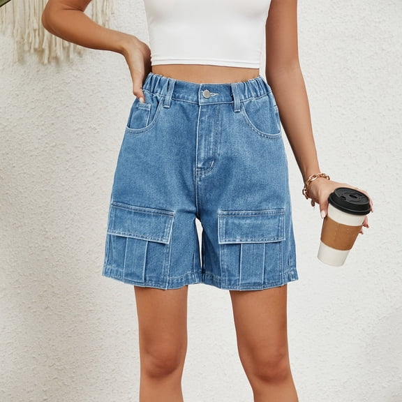 Women Summer Solid Color Washed Elastic Waist Workwear Casual Denim Shorts Skater Skirt Denim Ruffle Skirt Skirt Belt Long Bed Skirt Midi Skirt with Slit Skirts Corduroy Mini Skirt Knit Skirts for