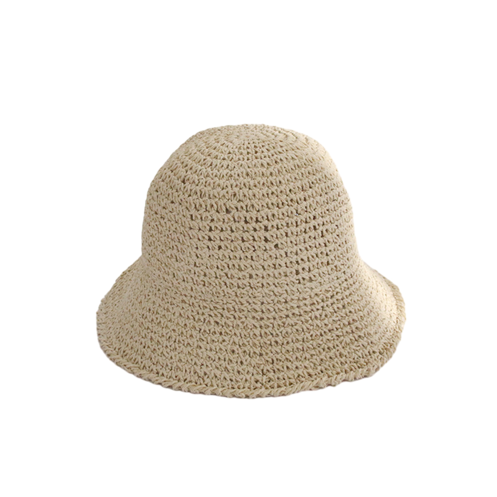 Women Summer Solid Color Woven Straw Bucket Sun Hat Foldable  display picture 3