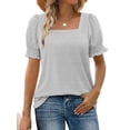 thumbnail image 1 of Women Summer Square Neck Ruffled Tops Short Sleeve Blouse Casual T-Shirt Top, 1 of 5