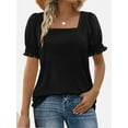 thumbnail image 1 of Women Summer Square Neck Ruffled Tops Short Sleeve Blouse Casual T-Shirt Top, 1 of 5