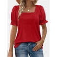 thumbnail image 1 of Women Summer Square Neck Ruffled Tops Short Sleeve Blouse Casual T-Shirt Top, 1 of 5