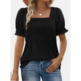 thumbnail image 1 of Women Summer Square Neck Ruffled Tops Short Sleeve Blouse Casual T-Shirt Top, 1 of 5