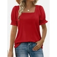 thumbnail image 1 of Women Summer Square Neck Ruffled Tops Short Sleeve Blouse Casual T-Shirt Top, 1 of 5