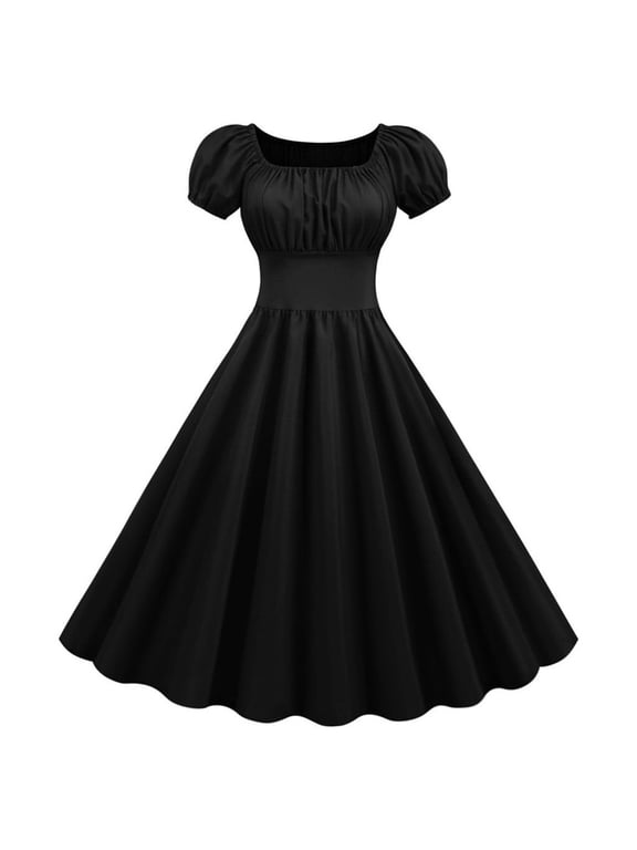 Women Summer Square Neck Short Sleeve Retro 50s 60s Vintage Party Swing Dress Beach Maxi Dresses Summer Dresses Casual Dresses Swing Easter Dresses for Women High Low Dress for Women Olive Summer