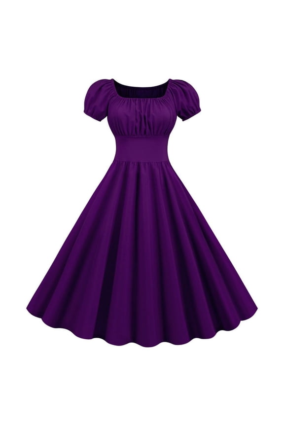 Women Summer Square Neck Short Sleeve Retro 50s 60s Vintage Party Swing Dress Beach Maxi Dresses Summer Dresses Casual Dresses Swing Easter Dresses for Women High Low Dress for Women Olive Summer