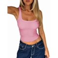 thumbnail image 1 of Women Summer Square Neck Tank Tops Workout Cropped Ribbed Summer Camisole Sleeveless Clothes Pink S, 1 of 9