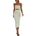 thumbnail image 1 of Women Summer Strapless Knitted Long Dress Off Shoulder Striped Cutout Midi Dress Bodycon Backless Beach Sun Dress, 1 of 8