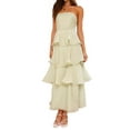 thumbnail image 1 of Women Summer Strapless Maxi Dress Ruffle Tiered Solid Backless Smocked Elegant Flowy Beach Long Dresses Light Green S, 1 of 8
