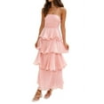 thumbnail image 1 of Women Summer Strapless Maxi Dress Ruffle Tiered Solid Backless Smocked Elegant Flowy Beach Long Dresses Pink S, 1 of 9