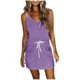 thumbnail image 1 of Women Summer Strappy Dress Sale Slim Fitted V Neck Mini Slip Beach Dress Casual Sexy Adjustable Strap Waisted Dress Fashion Printed Summer Sleeveless Tunic Dress with Pockets, 1 of 4